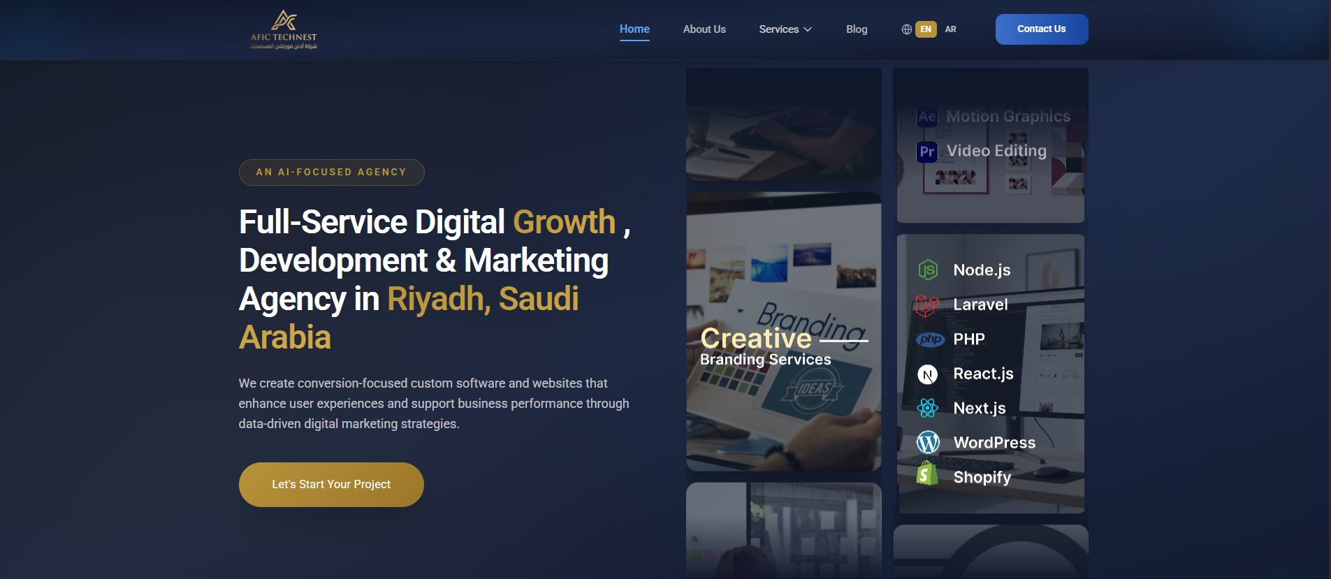 AFIC Technest digital growth, software development, and marketing agency homepage.