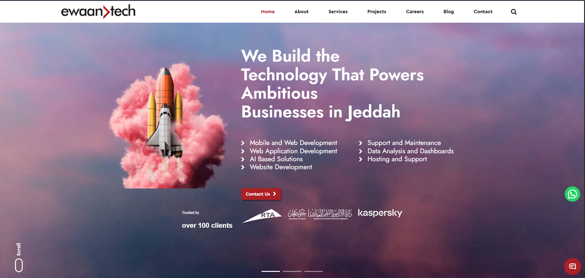 Ewaan Tech website homepage showcasing technology and web development services in Jeddah.