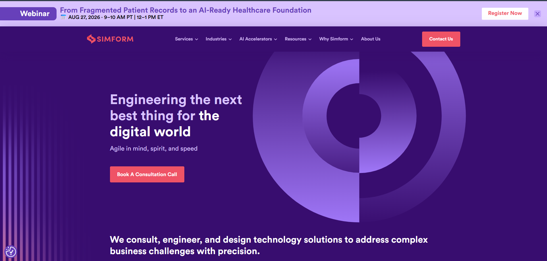 Simform software engineering and mobile app development company website