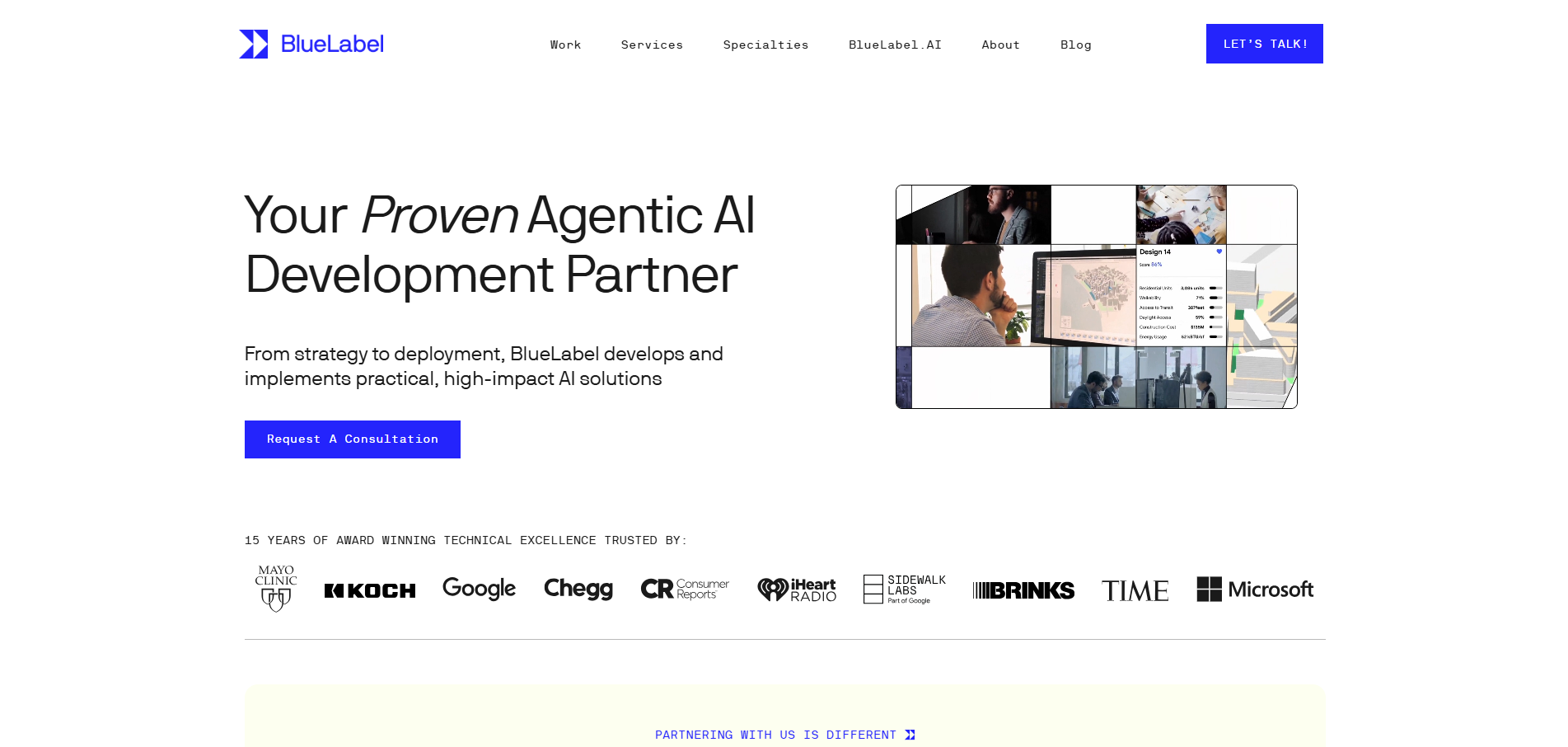BlueLabel AI development and mobile app solutions company website