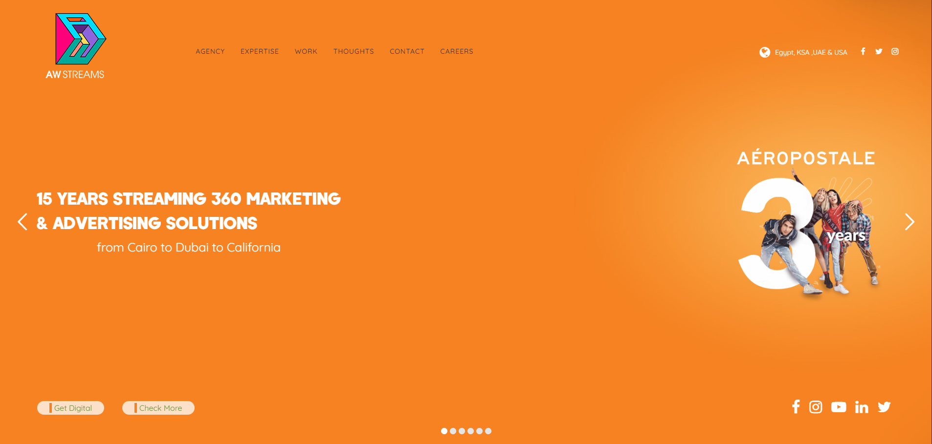 AW Streams website featuring 360-degree marketing and advertising solutions for brands across Saudi Arabia and international markets.