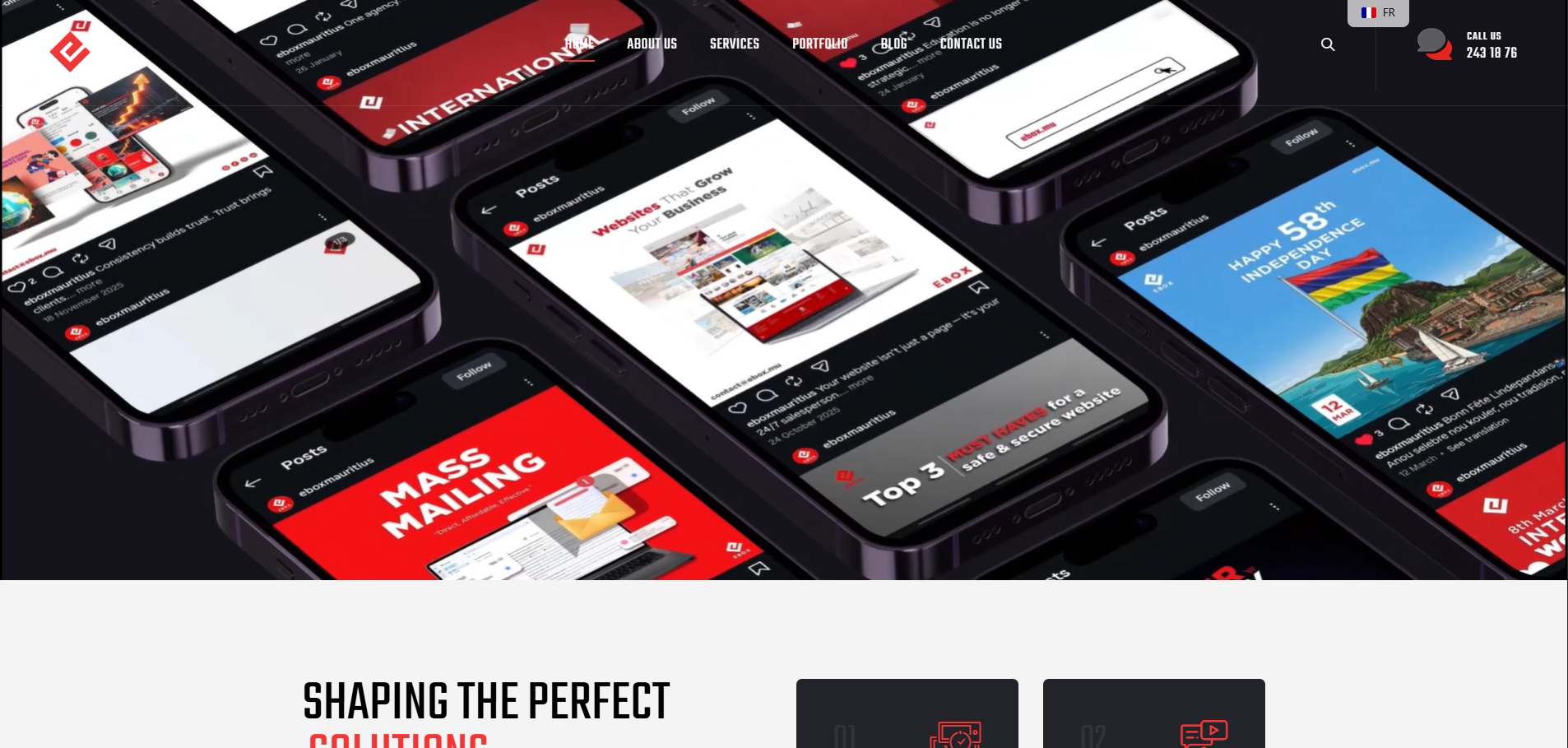 Digital marketing website showcasing social media campaigns, website design, and online branding solutions for businesses.