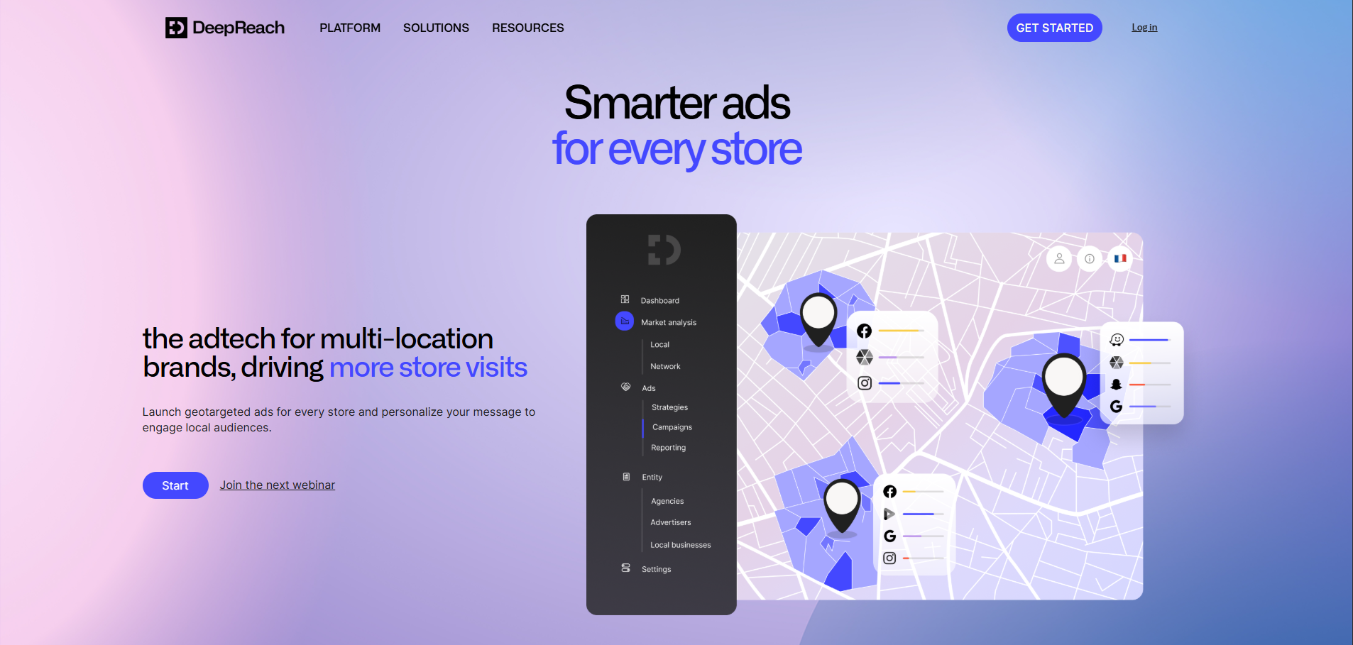 DeepReach website showcasing location-based advertising technology and digital marketing solutions for multi-location businesses.